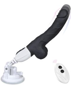 Realistischer schwarzer Schubdildo, 10 Vibrations- und Schubmodi für G-Punkt-Klitoral-Anal-Stimulation, Silikonvibrator mit Fernbedienung