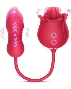 Rose Sex Toy Dildo Vibrator 3in1 mit 9 schiebenden G-Punkt Vibrationen, Klitoris Nippel Lecker für Frau Mann Paare Vergnügen