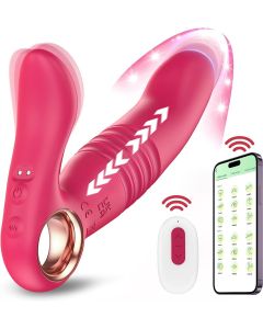 App-gesteuerter Rose-Paar-Vibrator L-förmig schiebend & vibrierende Dildos mit Mimik-Finger, 9+9 Modi Dual Powerful